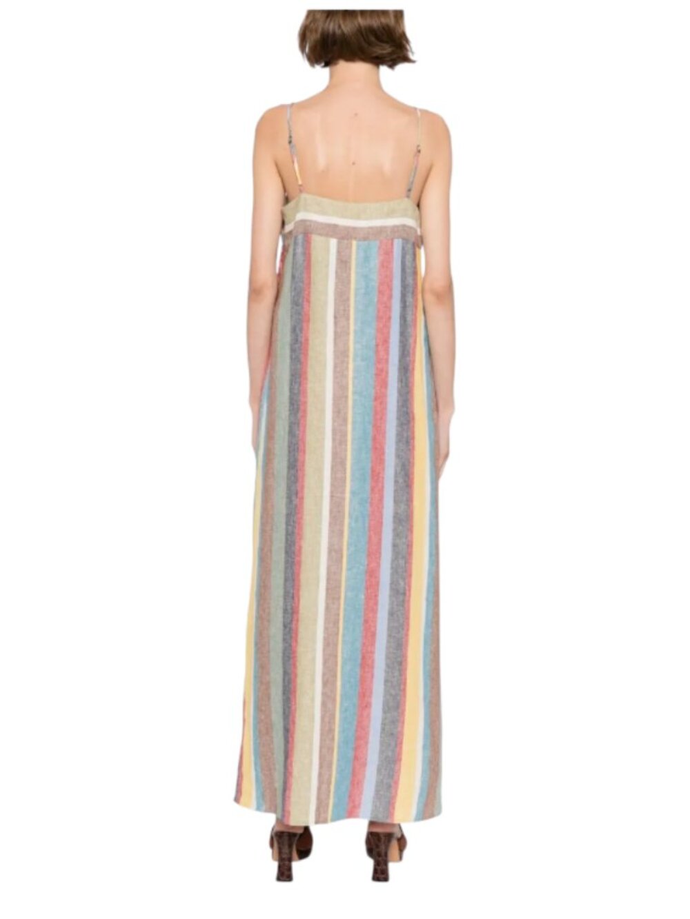 Staud Laura Linen Stripe Maxi Dress Womens Large Green Blue Sleeveless Rainbow - Picture 3 of 13
